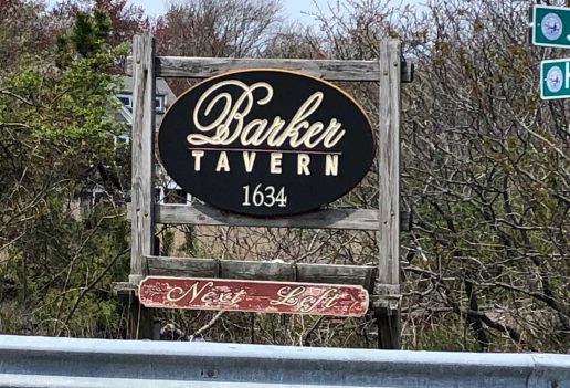 Barker Tavern sign on the highway