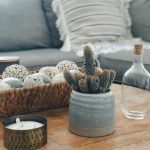 Coffee table with a cactus and candle