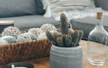 Coffee table with a cactus and candle